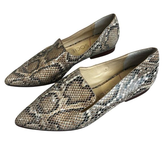 Sole Society Snakeskin Flats Womens 5.5 Tan Leather Pointed Toe Slip On - Picture 3 of 7